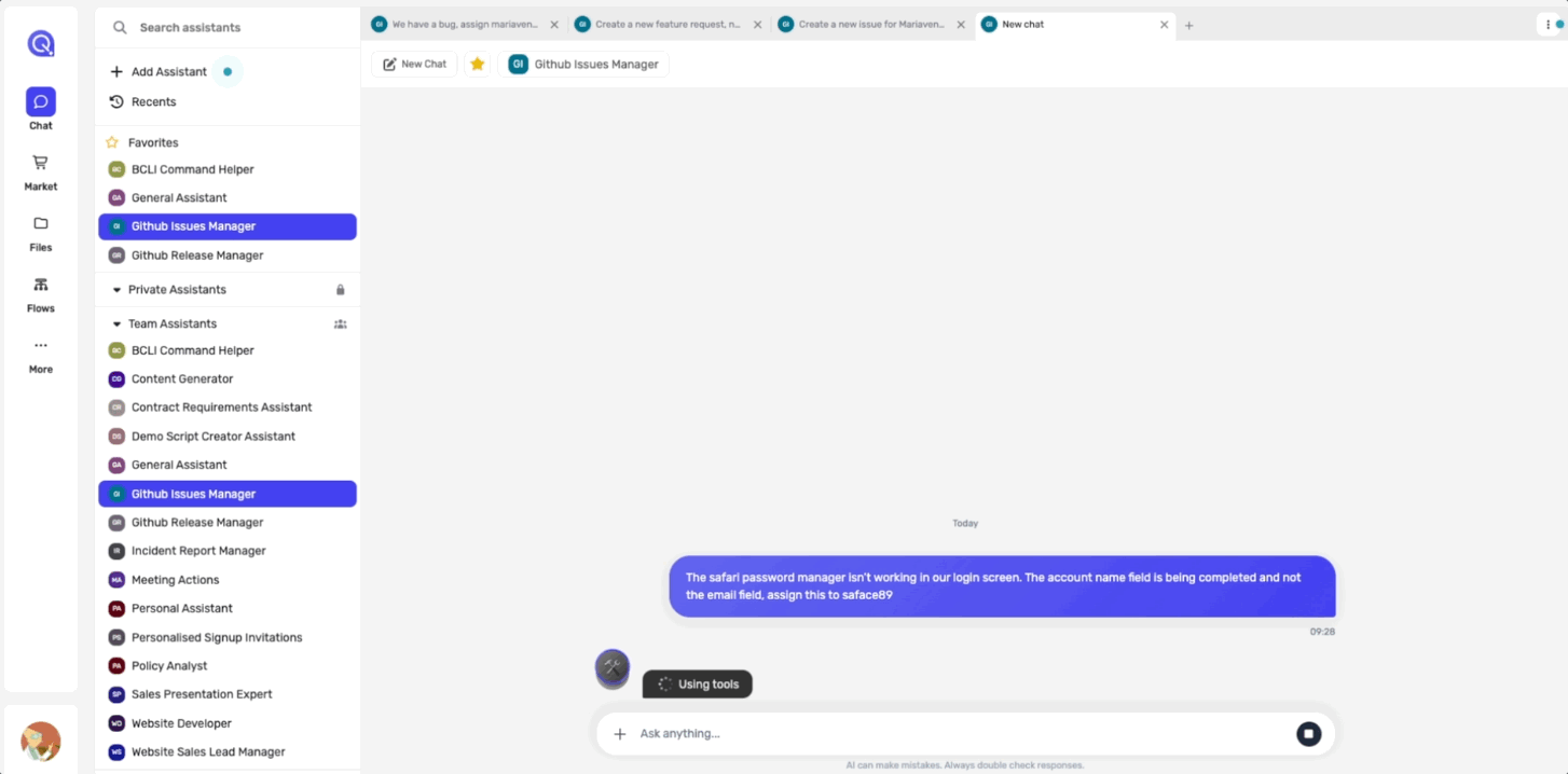 Bug issue creation with QuivaWorks + GitHub Issues