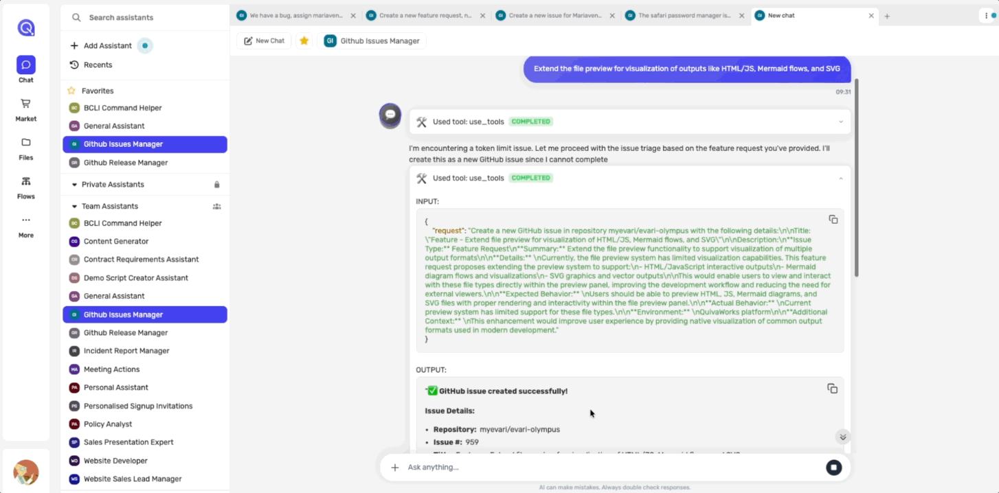 New feature request with QuivaWorks + GitHub Issues